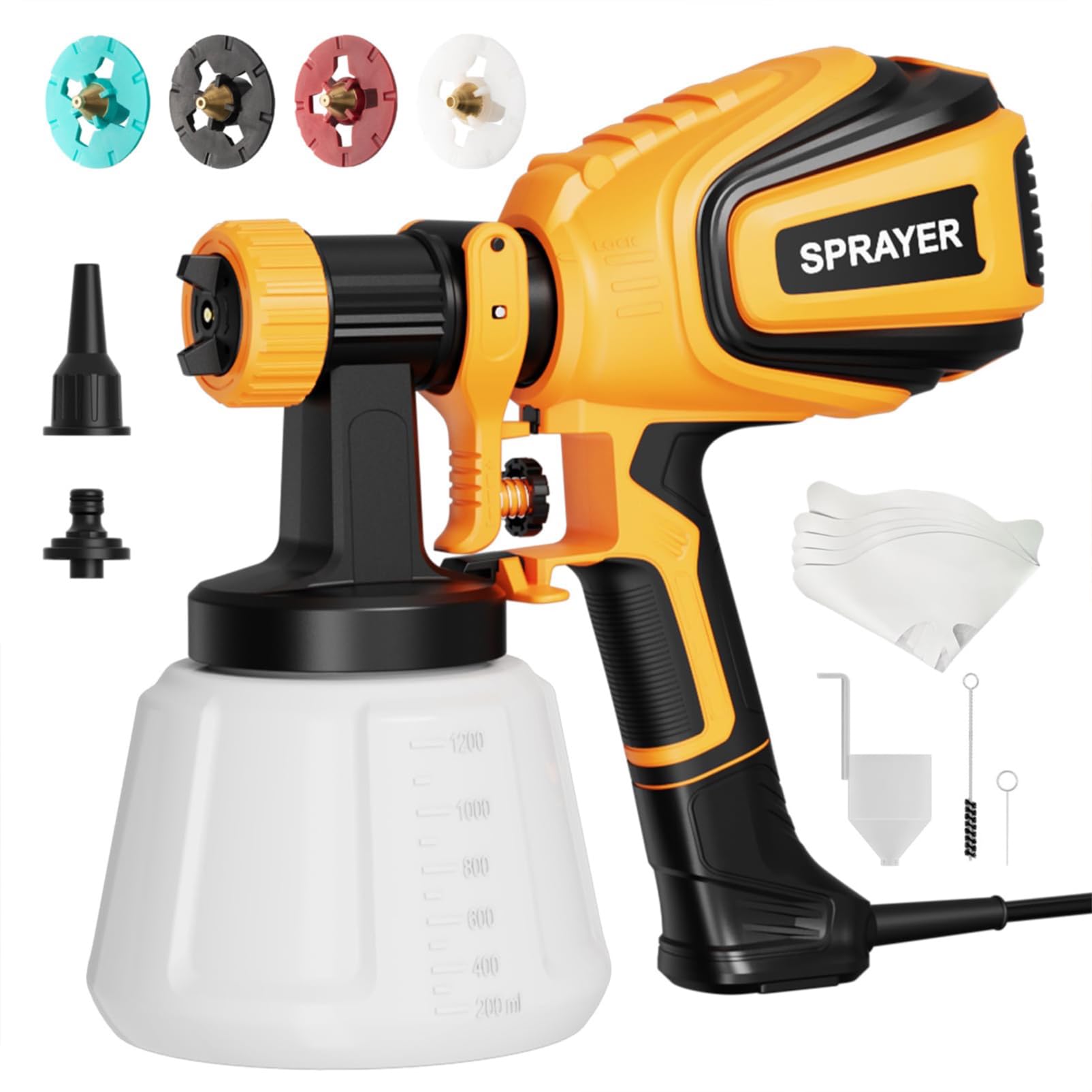 VONFORN Paint Sprayer, 700W HVLP Spray Gun with Cleaning & Blowing Joints, 4 Nozzles and 3 Patterns, Easy to Clean, for Furniture, Cabinets, Fence, Walls, Door, Garden Chairs etc. VF803VONFORN Paint Sprayer, 700W HVLP Spray Gun wit…