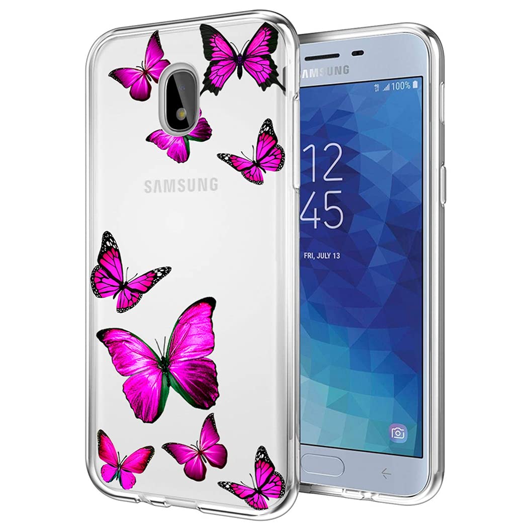 Tothedu Phone Case for Galaxy J7 Refine/J7 2018/J7 Star/J7V 2nd Gen/J7 Aero/J7 Top Case for Girls,Clear Slim Shockproof TPU Back Phone Protective Cover Cases for Samsung Galaxy J7 2018(rose butterfly)