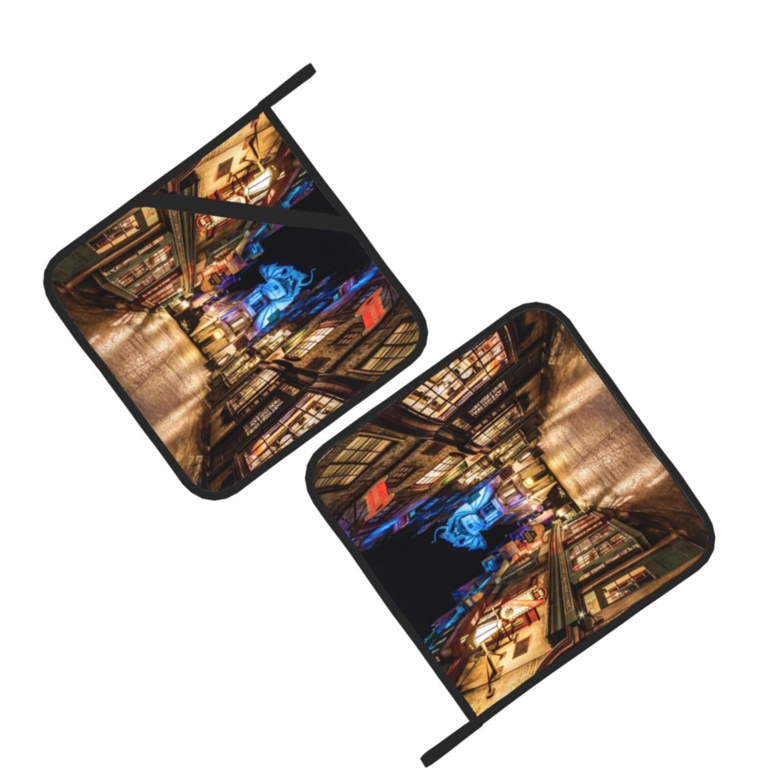 Street Night Scenery Printed Oven Pot Holders Set of 2 Pcs Heat Resistant Kitchen Microwave Potholders for Cooking Baking Grilling