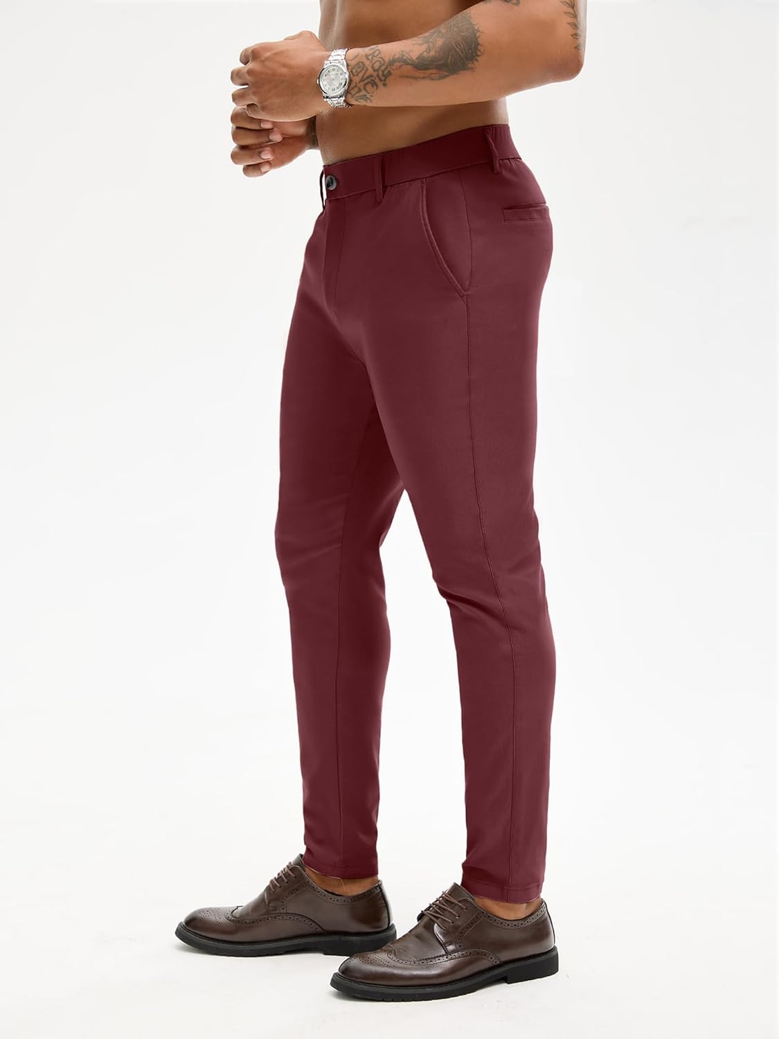 PLEPAN Men's Slim Fit Stretch Dress Pants Skinny Tapered Suit Trousers with Expandable Waist - Image 3