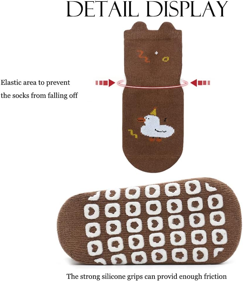 Exegawe Toddler Non Slip Socks, Cute Baby Socks with Grips Crew Socks 5 Pairs