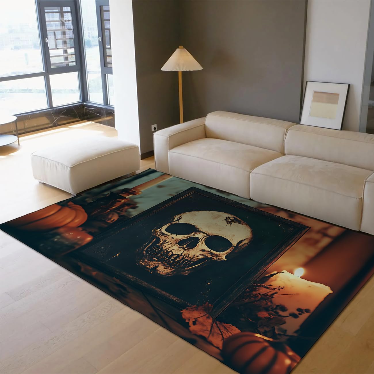 Tapis de sol décoration chambre Halloween motif crâne