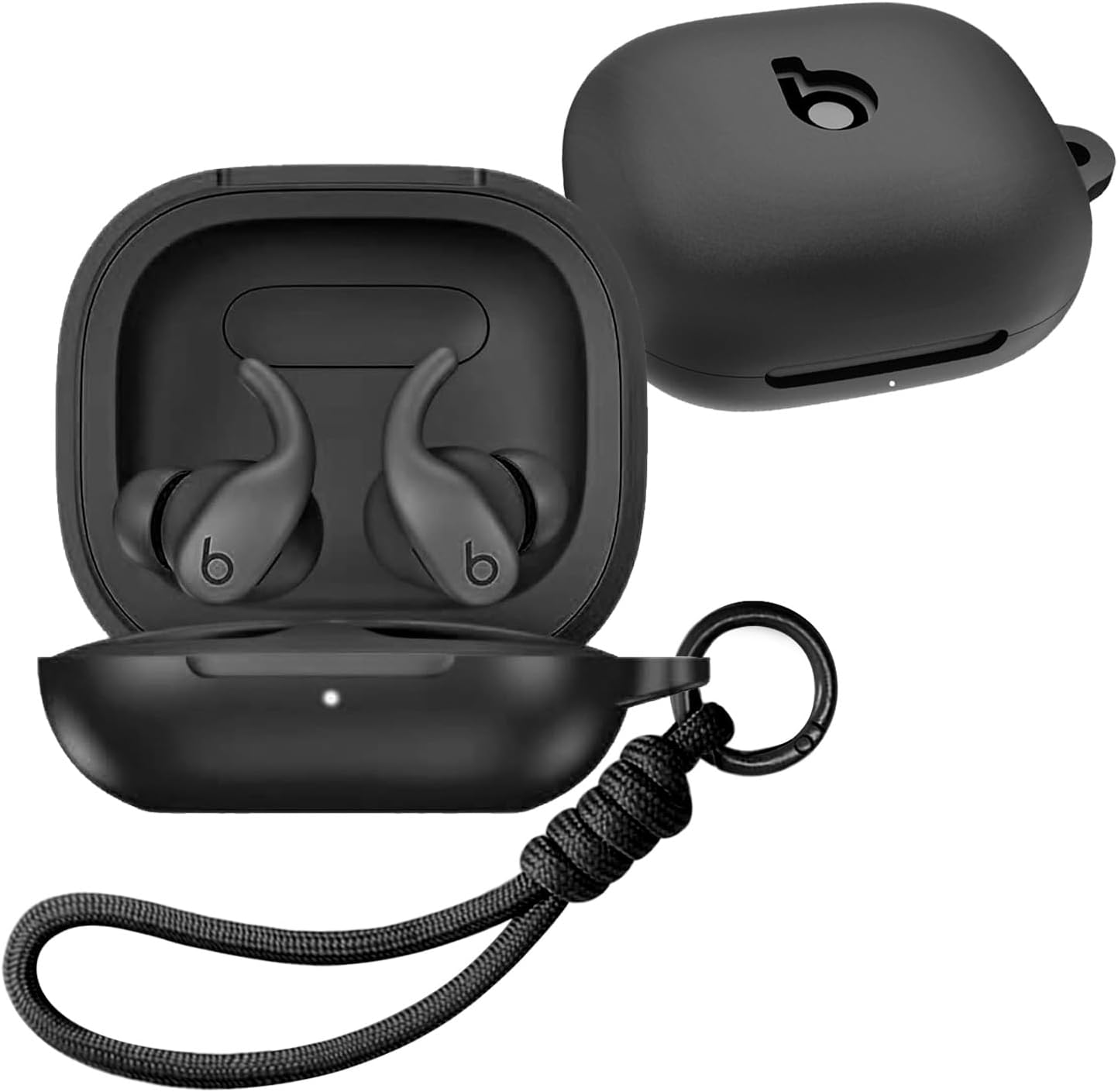 Compatible with Powerbeats Fit Case, Soft Silicone Protective Power Beats Fit Case for Beats Powerbeats Fit Wireless Earbuds 2025 with Lanyard (Black) - Image 4