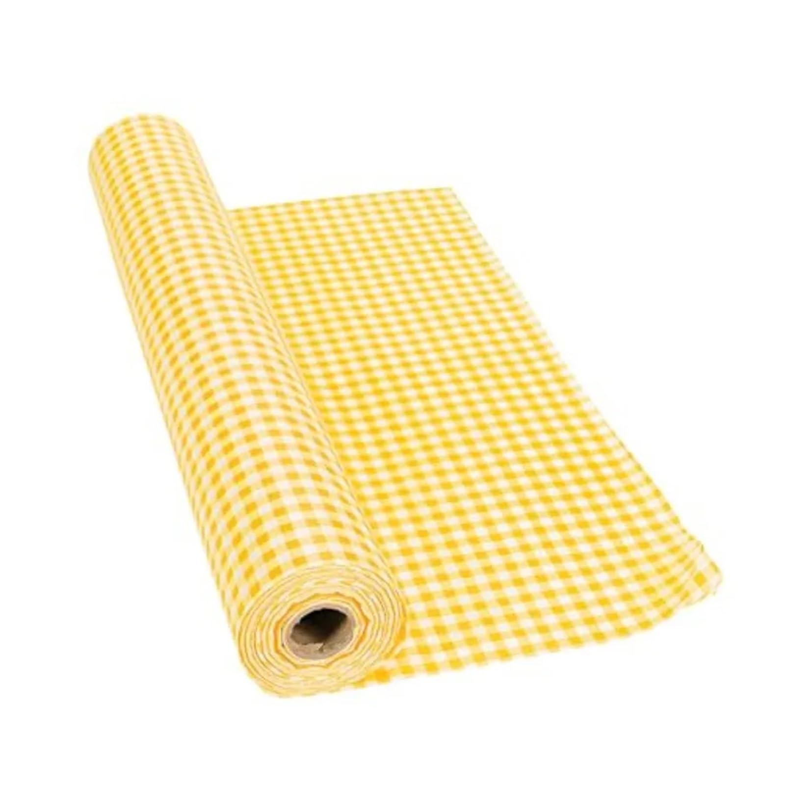 ZNJAMN 100 ft Yellow Gingham Tablecloth Roll Checkered Plastic Table Cover for Party,Picnic