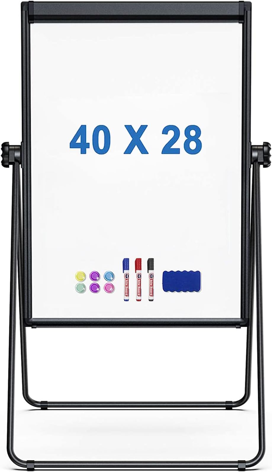 White Board Easel, 40 x 28 inches Flip Chart Easel, Height Adjustable White Board Stand, Magnetic Double Sided Black Aluminum Frame Portable Whiteboard for Home Office Classroom