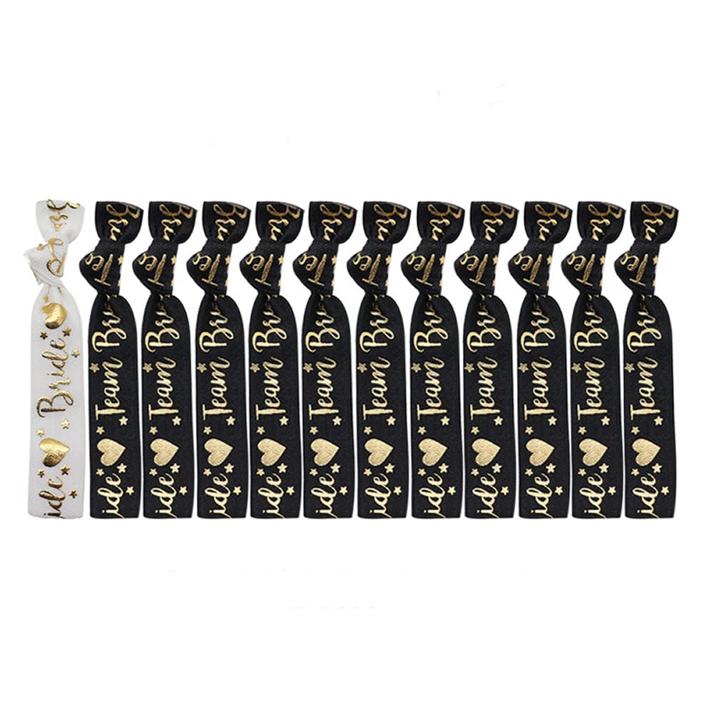 Dusenly Black Rose Gold Hen Party Wristbands 11 Pack - 10pcs Team Bride Wristband with 1pcs Bride Wristband for Hen Party Bridal Shower Decorations (Black)