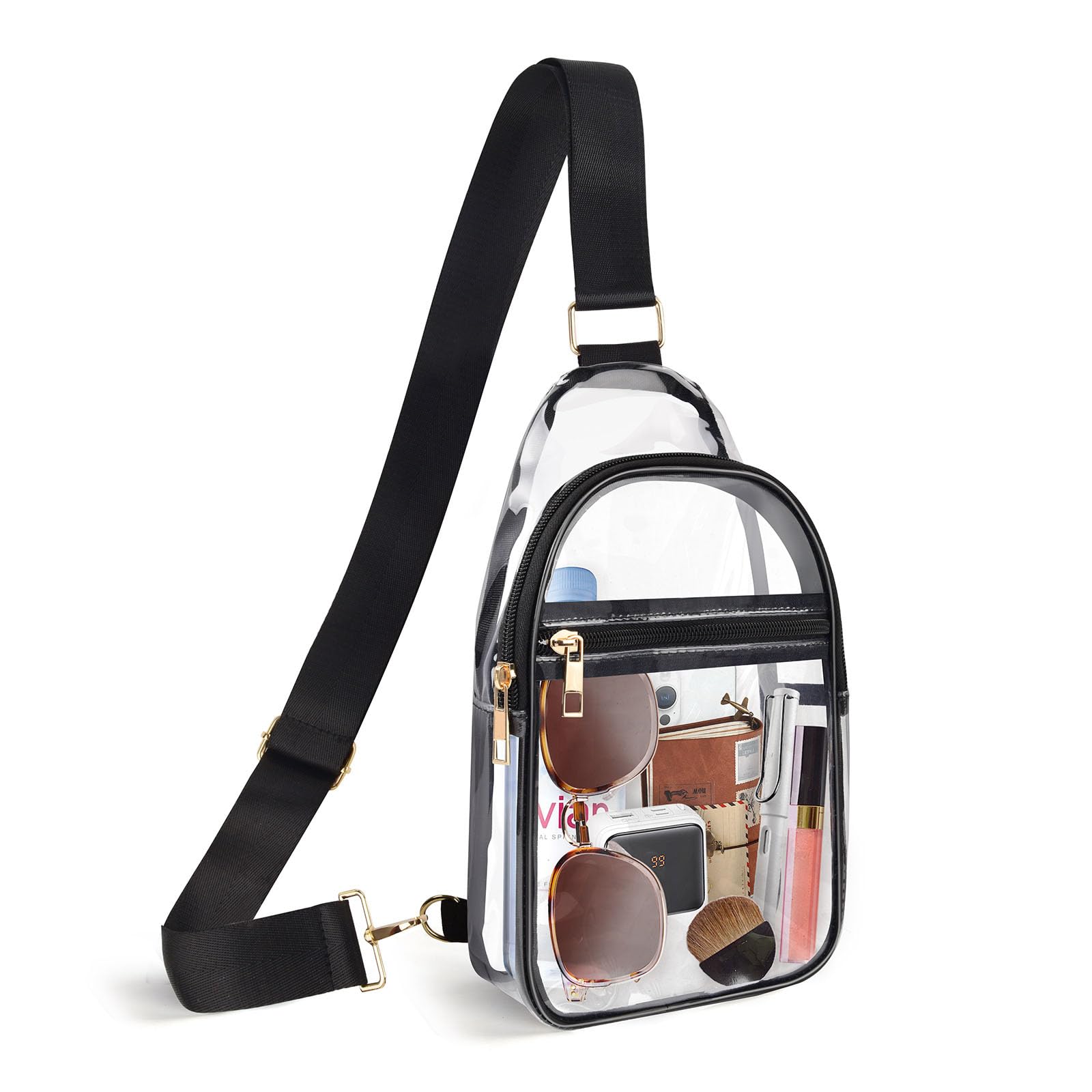 Mieeba Clear Bag for Stadium Events,Clear Bag Purses for women Crossbody Transparent,Sling Bags for Sports Concerts (Black)