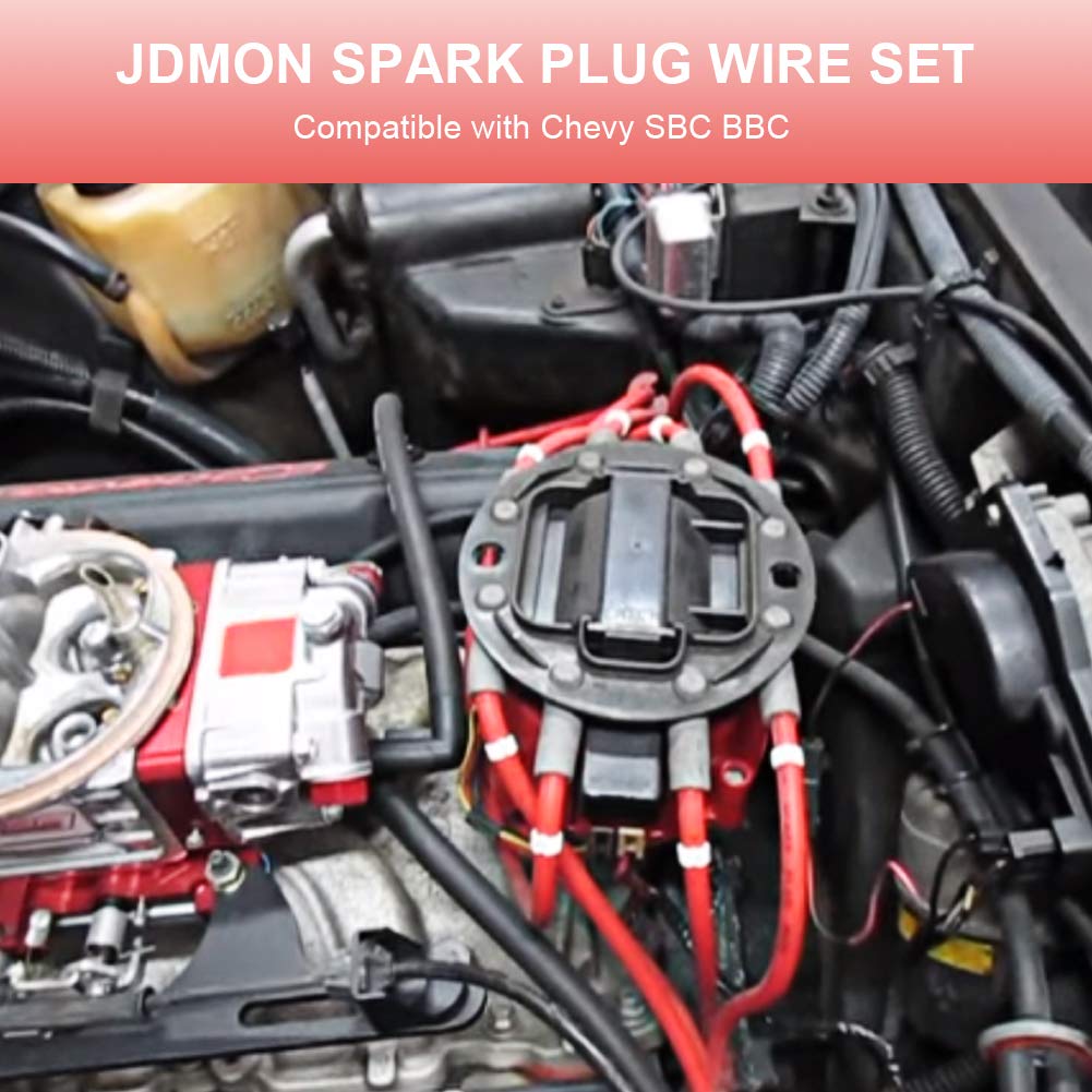 JDMON 10.5mm Spark Plug Wires Compatible with Chevy 350 400 327 305 307 383 SBC 454 348 366 396 402 409 427 496 502 572 632 BBC V8 Ignition Wires Red