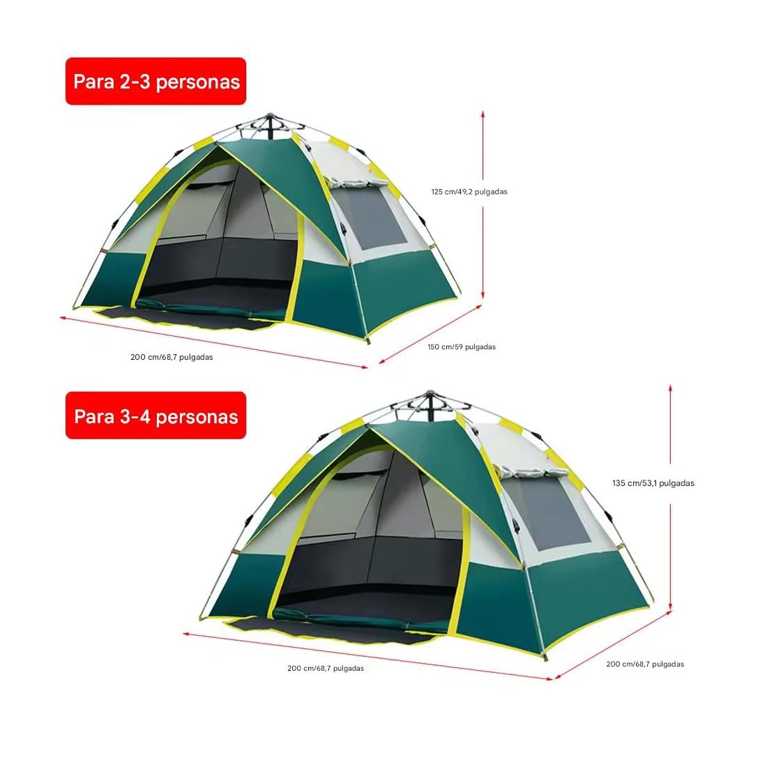 PandaHome Tienda de Campaña Instantánea Pop Up Ligera, Automática, A Prueba de Agua, Resistente al Viento, Refugio de Sol en la Playa.Color Verde/Azul (para 2-3 Personas)