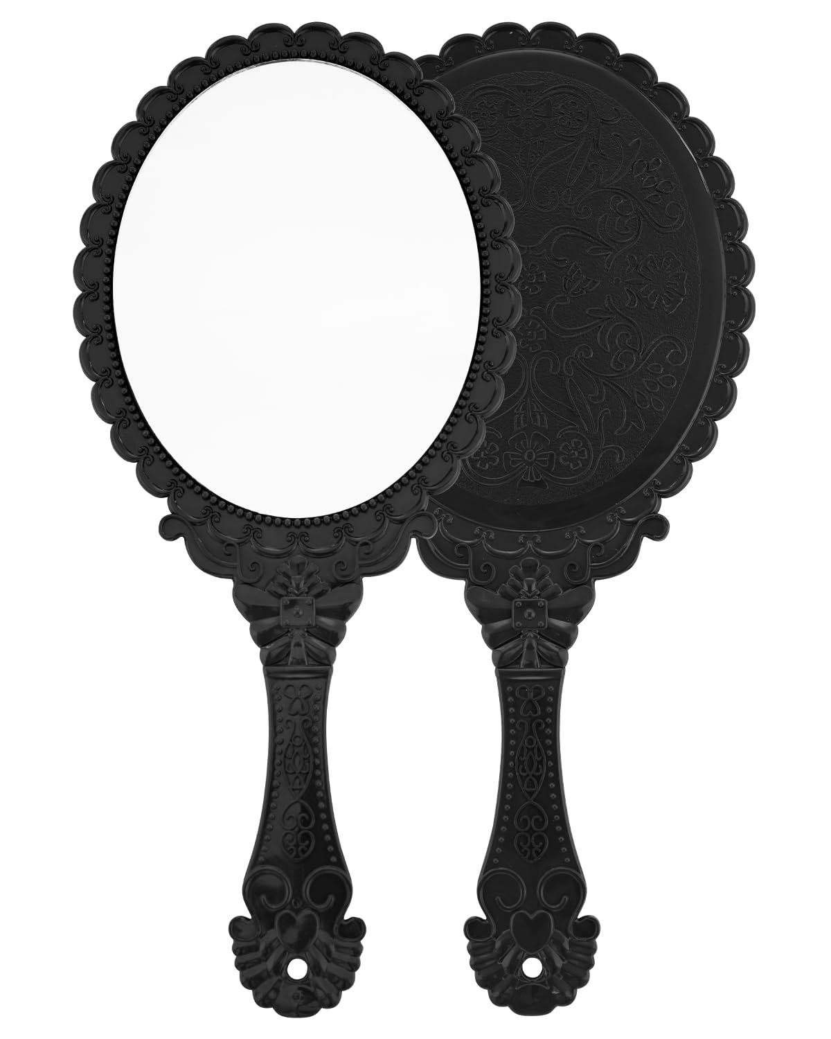 XPXKJ Hand Mirror Vintage Handheld Mirror with Handle Vanity Makeup Mirror Travel Mirrors (Black, Oval)