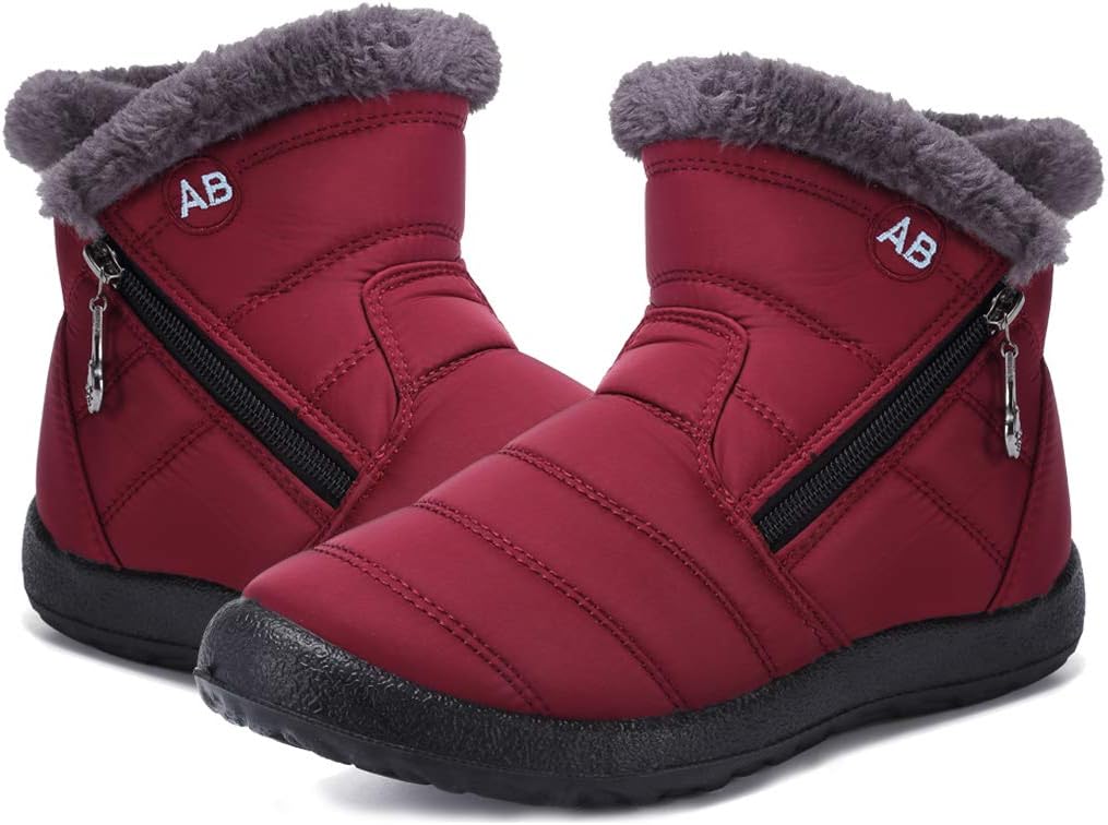 Womens Snow Boots Winter Fur Lined Ankle Boots Ladies Side Zipper Warm Lightweight Booties Outdoor Anti-Slip Girls Walking Boots