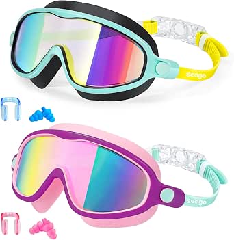 Seago Swim Goggles for Kids 3-14 Anti-Fog & UV Wide Clear View Boys Girls