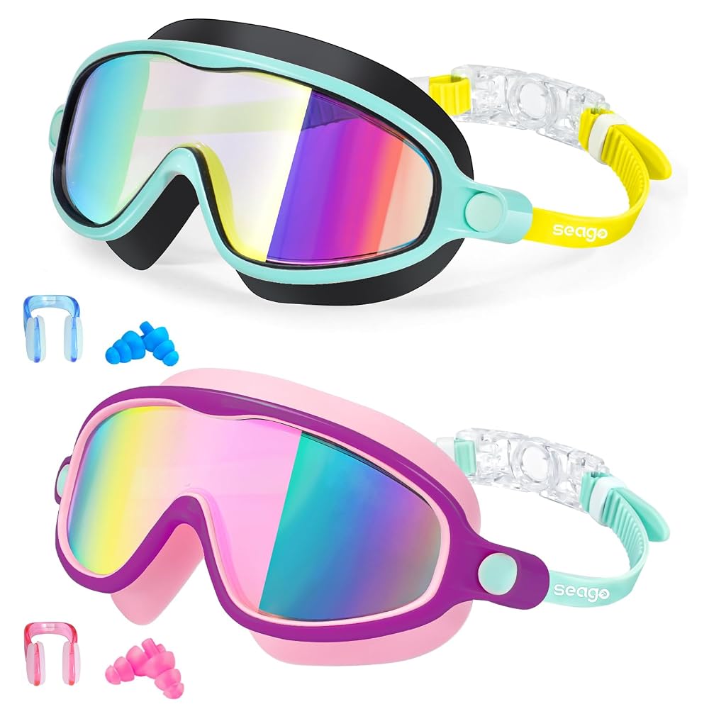 Seago Swim Goggles for Kids 3-14 Anti-Fog & UV Wide Clear View