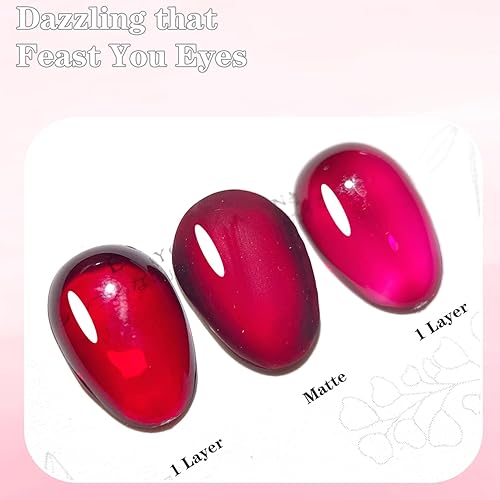 Miniatura 7 de senvenski Esmalte de uñas de gel de gelatina color granate, rojo cereza, esmalte de gel transparente, kit de esmalte de gel de cristal transparente,