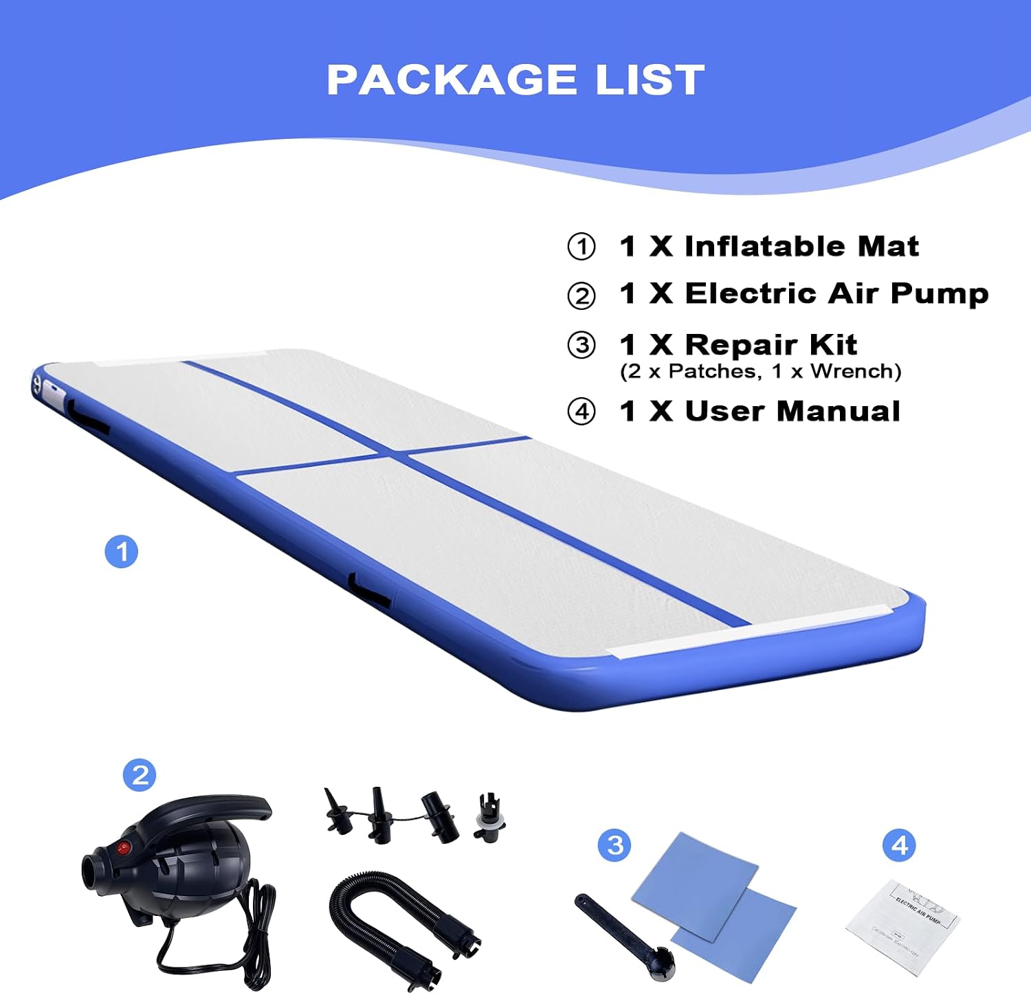 Sudoo 13ft Inflatable Gymnastics Mat 4" Thick Air Tumble Track Training Mat with Electric Pump - Ideal for Home, Training, Cheerleading, Yoga, Parkour, Beach & Water Use