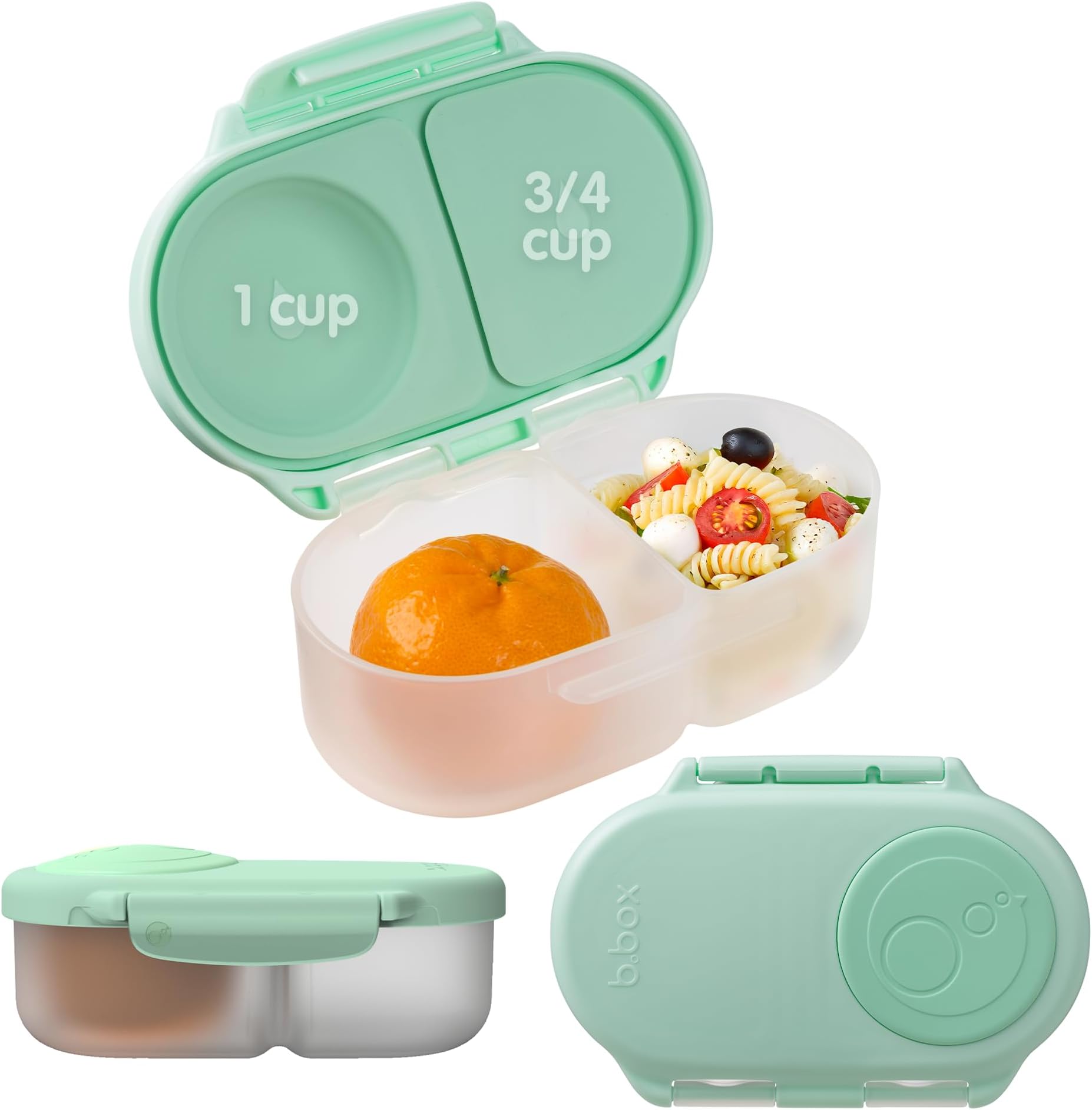 b.box Snack Box - Leakproof Mini Bento Box for Kids & Toddlers, 2 Compartment Snack Containers for Kids, Lunch Containers, Dishwasher Safe, BPA Free, PFAS Free, Ages 4m+, 1 3/4 Cup - Spearmint