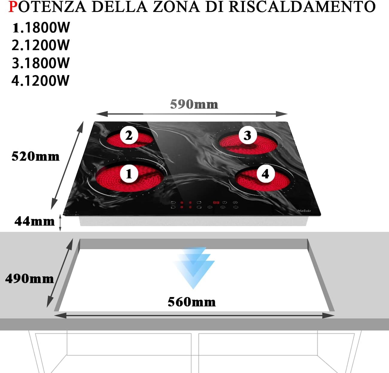 Piano Cottura Vetroceramica 4 Zone Piano Cottura in Ceramica, Vetro Marmo, Sensor-Touch Control, Vetroceramica Piano Cottura Elettrico 60CM, 6000W, 9 Livelli di Potenza, Cablato, LH07 Piano Cottura Vetroceramica 4 Zone Piano Cottura in Ceramica, Vetro Marmo, Sensor-Touch Control, Vetroceramica Piano Cottura Elettrico 60CM, 6000W, 9 Livelli di Potenza, Cablato, LH07