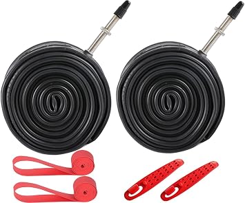 2 Pack 700Cx18/21/23/25C Road Bike Tubes FV48mm Presta Valve 700C Bicycle Tubes Plus 2 Bicycle Tire Strips Compatible with 700Cx18C 700Cx21C 700Cx23C 700Cx25C Bicycle Tire Tubes