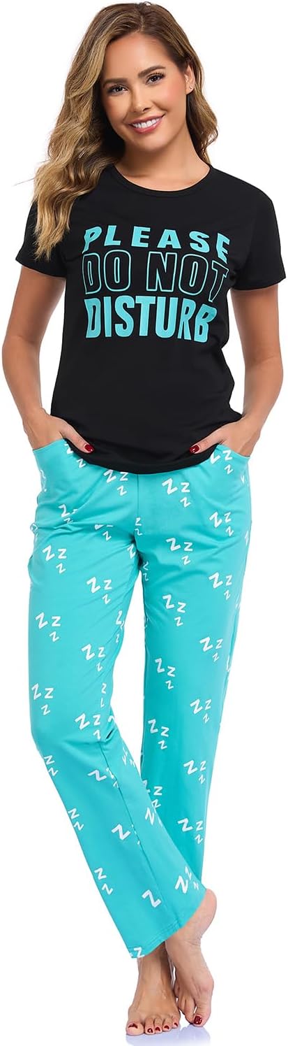 EISHOPEER Women's Cotton Pajama Set Cute Printed Short Sleeve Top & Long Pants Sleepwear Pjs Sets - Image 5