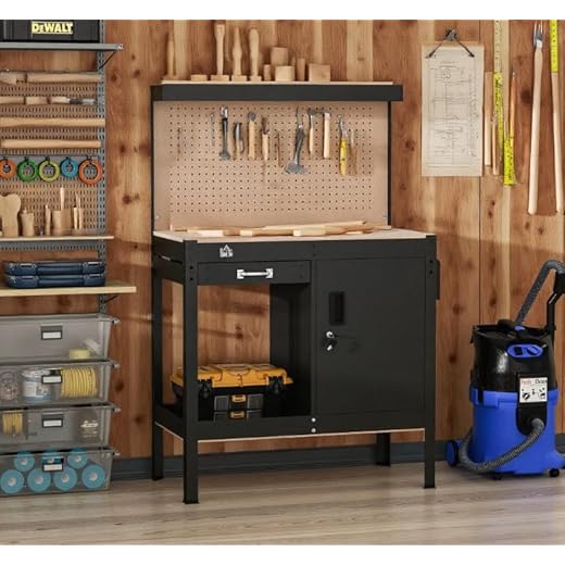 Industrial Steel Frame Workbench for Crafters