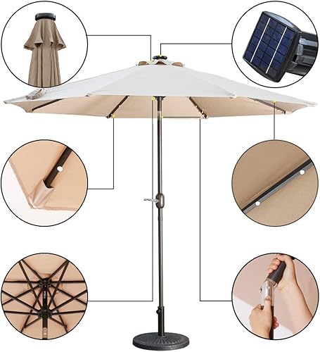 Miniatura 3 de MONDAWE Sombrilla de patio al aire libre de 9 pies con botón de inclinación y manivela, sombrilla redonda de aluminio con 8 varillas resistentes