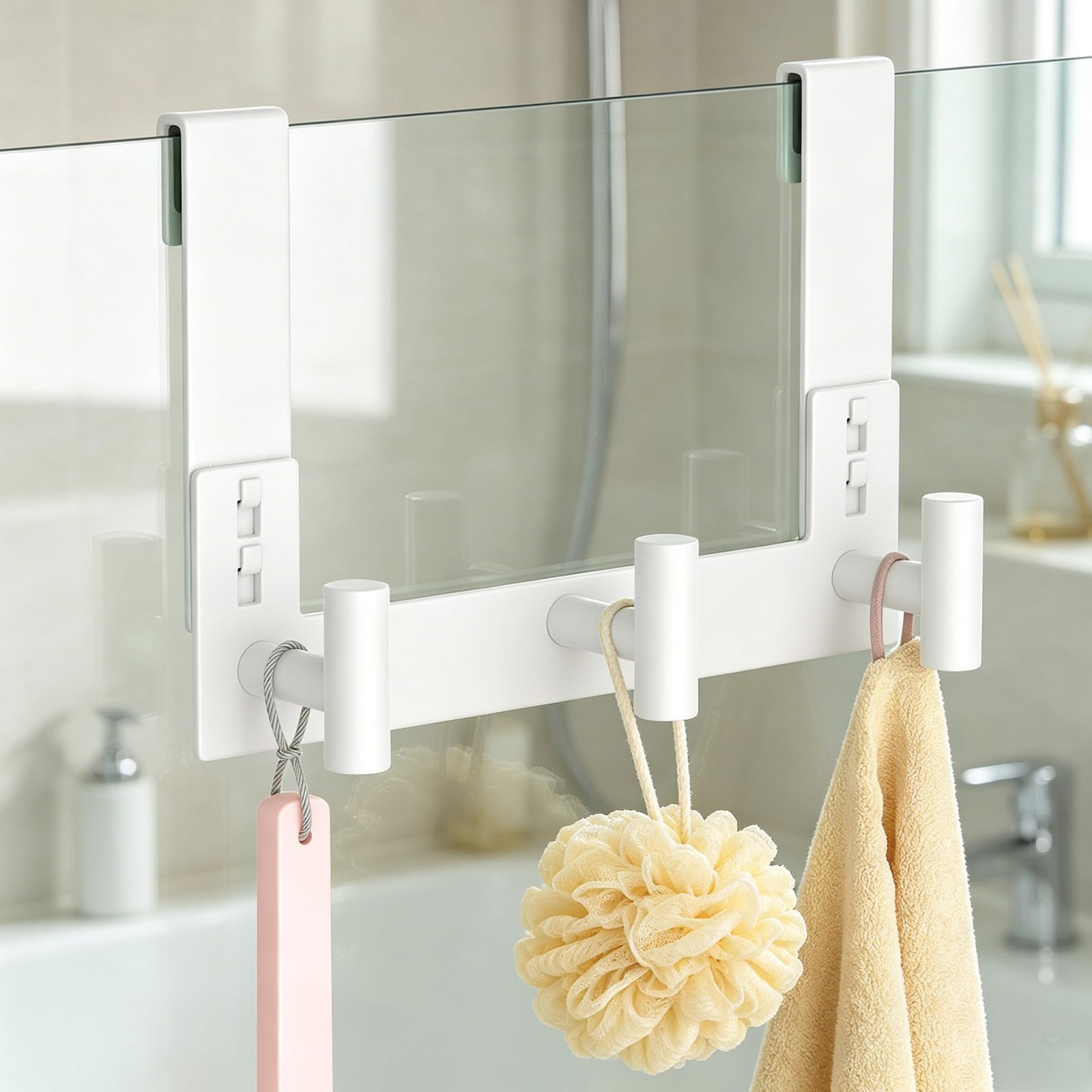 PMMASTO White Extra-Long Shower Door Hanger, 3 T-Hooks, Fits 3/8-Inch Glass