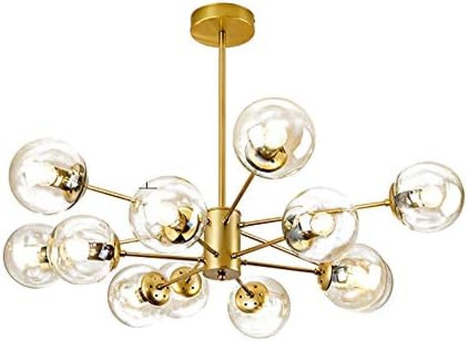 Szklana lampa wisząca, lampa sufitowa, złoty żyrandol Sputnik z kulkami E27, do kuchni, jadalni, sypialni, 6-16 głowic (10 głowic)