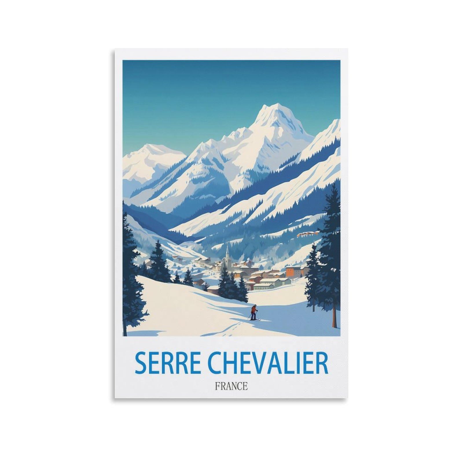 Heybox Unframe-Style Serre Chevalier France Vintage Travel Posters Ski 16X24inch(40X60cm) Canvas Prints Wall Art Paintings For Home Office Living Room Decor