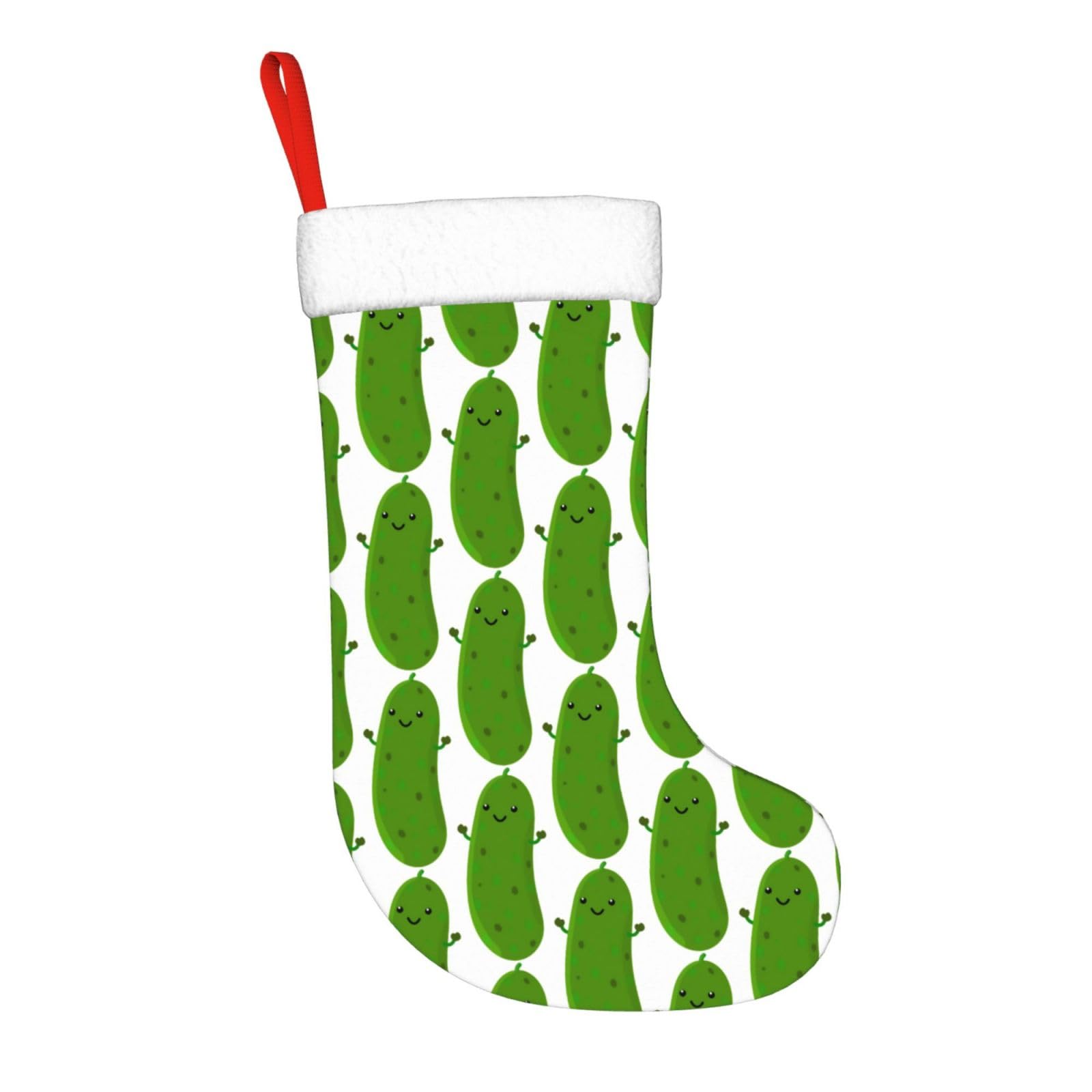 Hlbsdm Unisex Kids Cute Happy Pickle Cartoon Illustration Christmas Stocking 17.7 Inch Christmas Mantel Stocking Fireplace Hanging Xmas Decorations For Family Holiday Season Party Decor