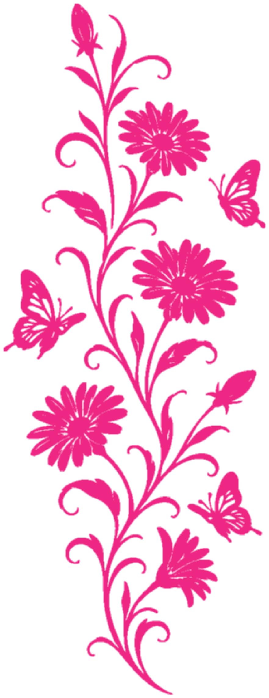 Samunshi® Wandtattoo Margeriten Blumenranke mit Schmetterlingen Elegante Blumen Wanddekoration Florales Wandmotiv für Wohnzimmer, Schlafzimmer, Flur und Küche pink 57 x 150cm