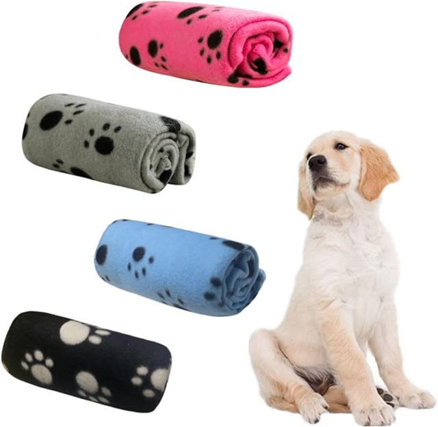 Aliangting 4Pcs Pet Blanket for Small Dogs Cats Soft Puppy Blankets Washable Pet Fleece Blankets with Paw Print