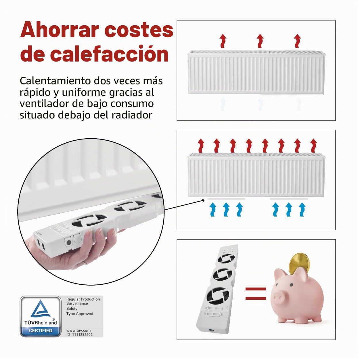 EMOS ventilador calefactor MONO, 1 unidad, sensor temperatura y regulador, cargador, accesorios, flujo aire 36 m³/h, ahorro energía