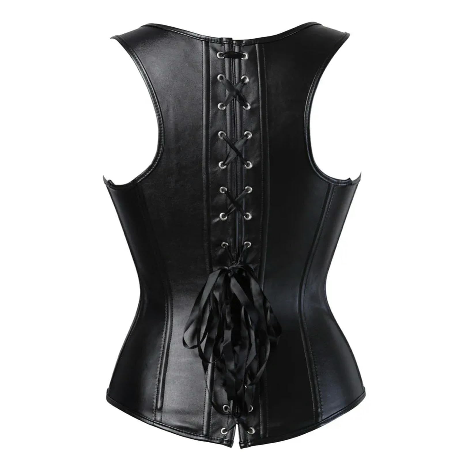 WEITING Corsé Negro De Cuero Sintético Hebillas Con Cremallera Superior Chaleco Bustier Deshuesado Chaqueta De Moto Punk Sexy Tallas Grandes Cordones Vasco S-6XL-Negro-1-M