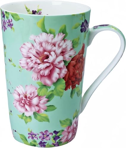 Tazas de café lindas de 13 onzas para mujer, tazas de café con diseño floral de porcelana de hueso, tazas de té para mamá, mujeres, regalos de