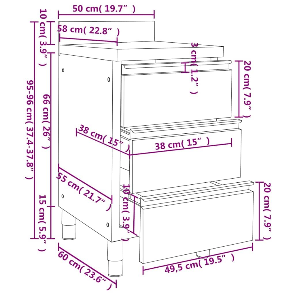 Armadi da cucina commerciali, 3 pezzi, in acciaio inox, per uso alimentare, con piedini regolabili, 50 x 60 x 96 cm, ideale per gastronomia, ristorante, hotel, catering, forniture