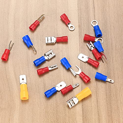 300 Pcs Electrical Connectors, Insulated Wire Cable Electrical Connectors, Fork Ring Spade Butt Quick Disconnect Crimp Terminals Lugs Set, Male/Female Wire Cable Crimp Terminals Connectors #TOP4
