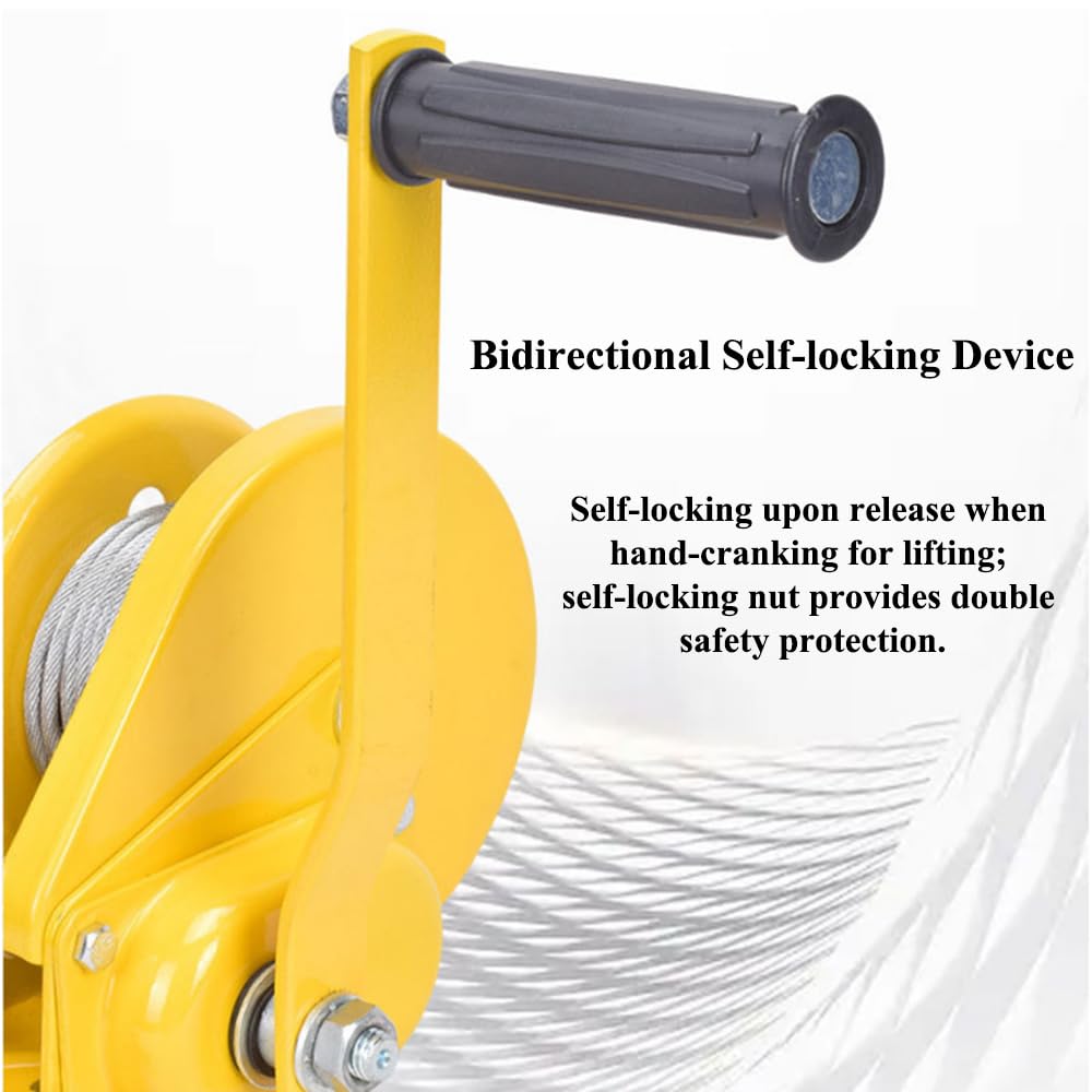 Verricello Manuale A Cavo d'Acciaio,Verricello Rimorchio Barca | Verricello Con Plastificato Giallo,Freno Bidirezionale A Denti Di Blocco,Per Rimorchi Per Barche