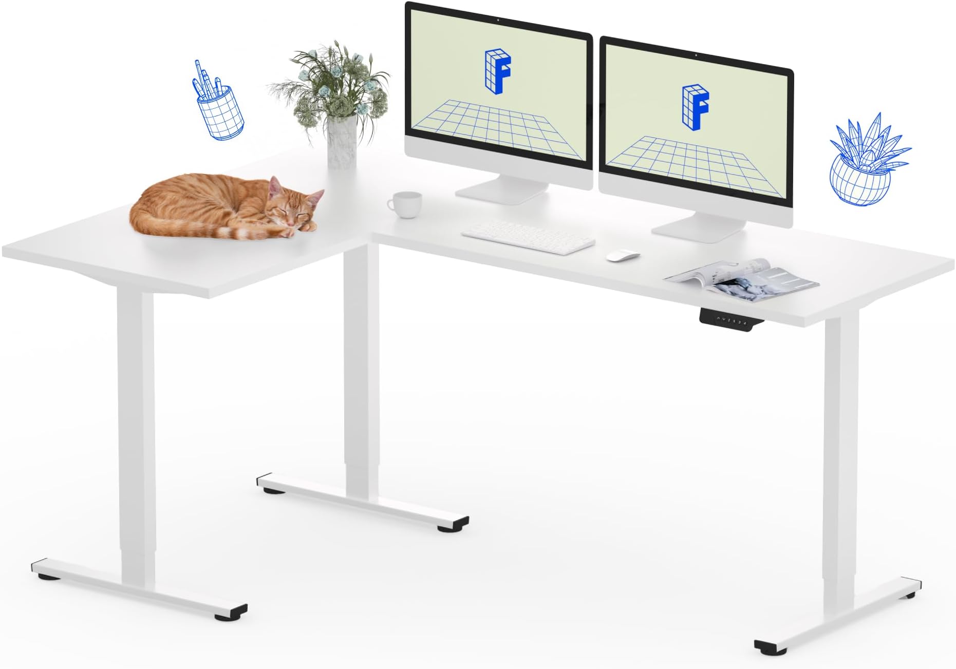FLEXISPOT L-Shaped Standing Desk 180x120cm, Corner Electric Height Adjustable Stand up Desk, Sit Stand Computer Workstation with 4 Memory Controls, Left or Right Setup, White