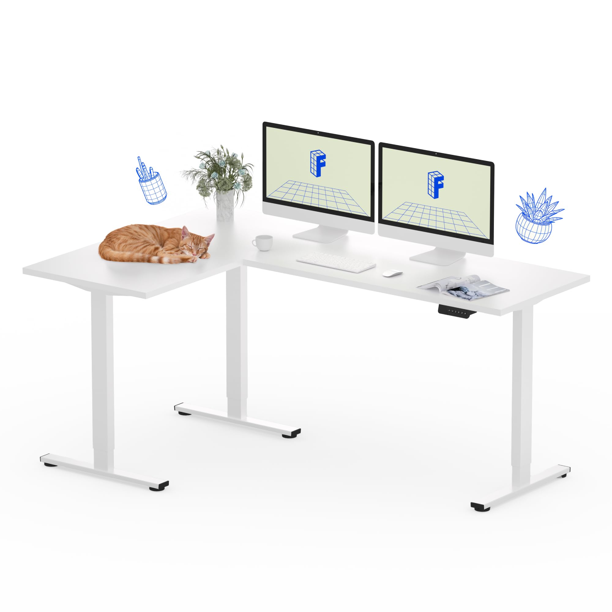 FLEXISPOT - Scrivania da ufficio angolare 180x120cm, tavolo a L con 3 piedi, scrivania elettrica regolabile in altezza con 4 pulsanti di memoria e sistema di sicurezza anti-collisione (Bianco)