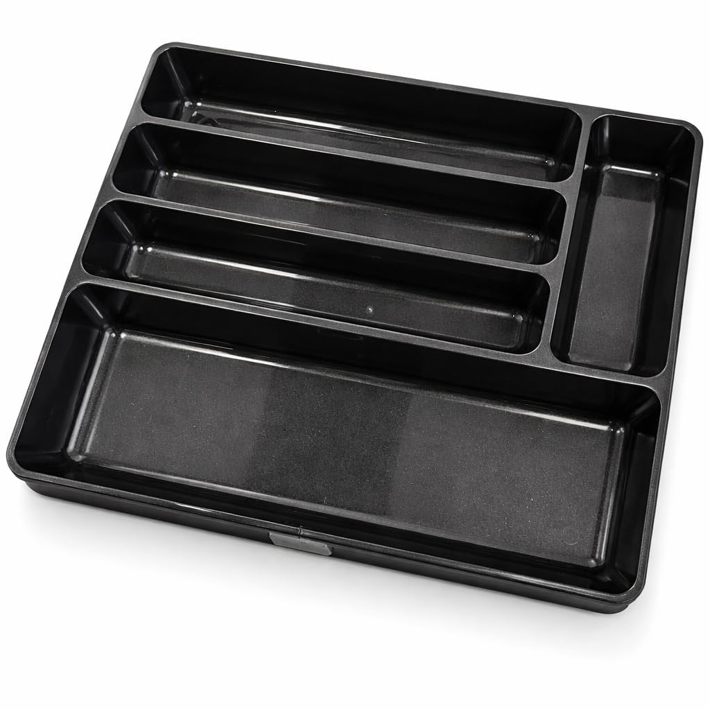 Aldera Home Small Cutlery Tray, Graphite, for Storing and Organising Cutlery and Kitchen Utensils, Plastic, 5 Compartments