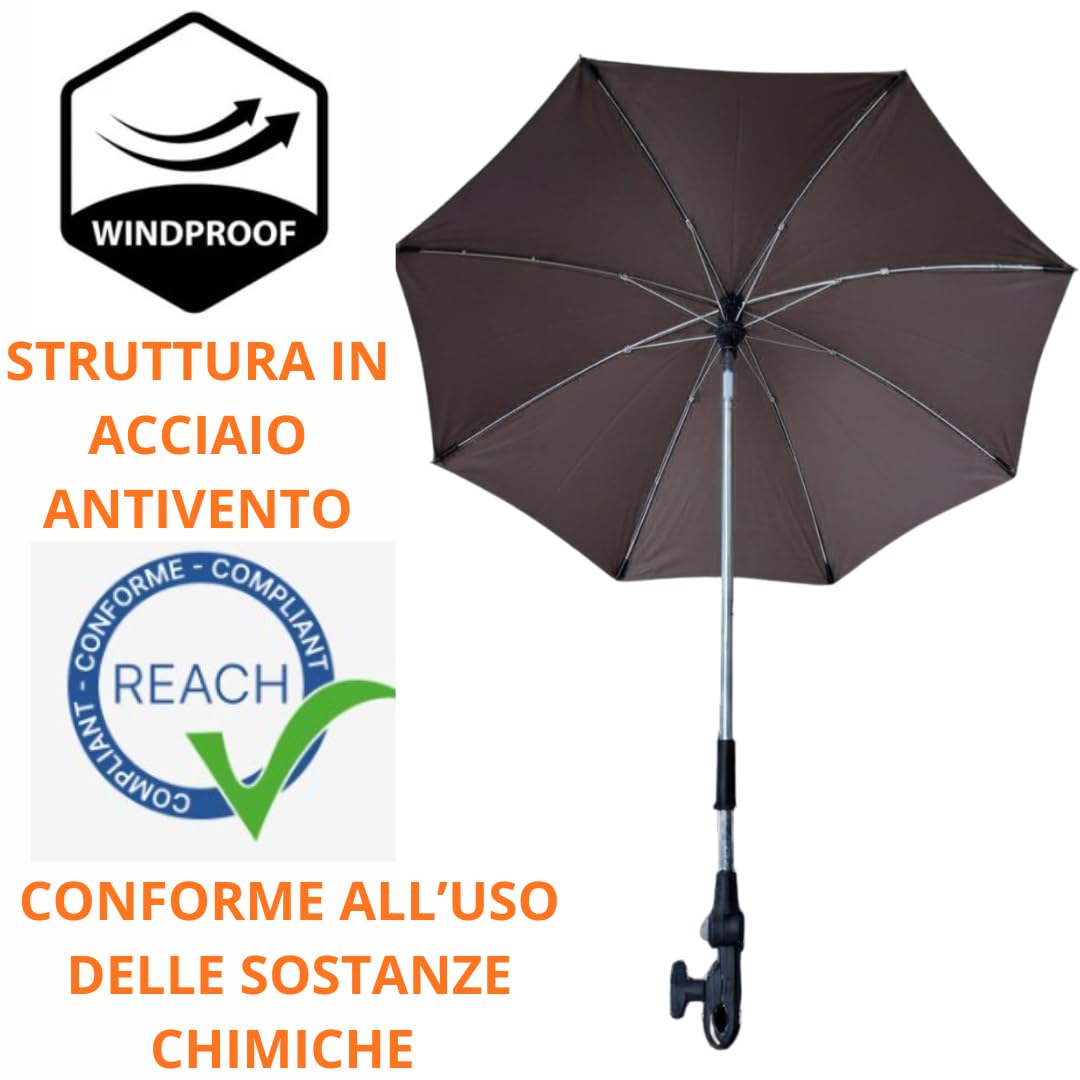 TC BABY'S Sombrilla para cochecito de bebé, universal, anti UV, protección para niños, color gris oscuro
