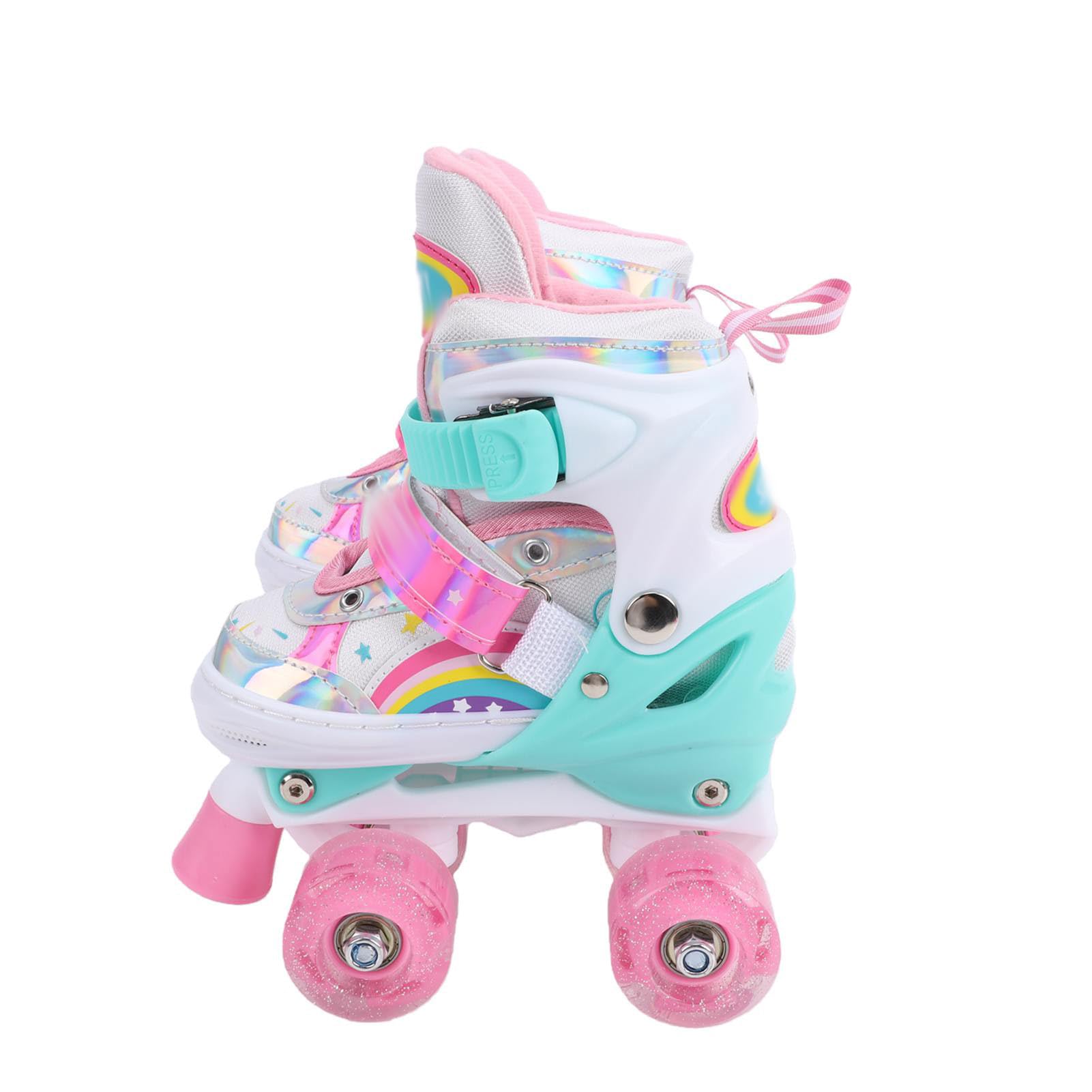 RiToEasysports Patines de Ruedas Ajustables con Luz, Patines Cuádruples de Doble con Correas de Hebilla, Cierres de Gancho y Bucle, Cordones Antideslizantes, Goma de Espuma de Malla TPR PU PP para