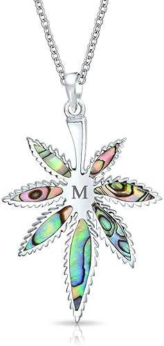 Miniatura 2 de Aretes colgantes personalizados con incrustaciones iridiscentes de abulón, concha de abulón, maleza, palanca, hoja de marihuana, colgante, collar