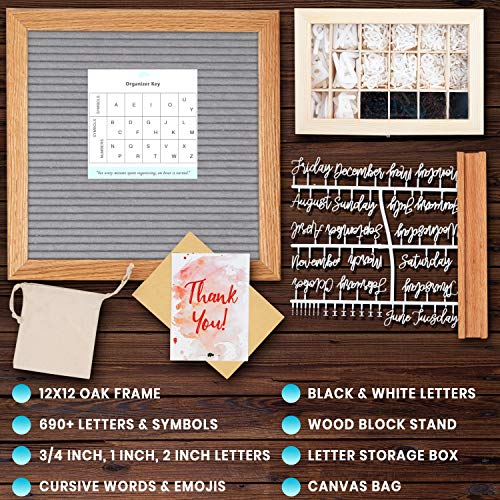 Letter Board 12"X12" Double Sided (Black & Gray) +690 Pre-Cut Letters +Cursive Words +Stand +Upgraded Wooden Sorting Tray | Felt Letter Board With Letters, Letter Boards, Letterboard, Word Board #TOP4