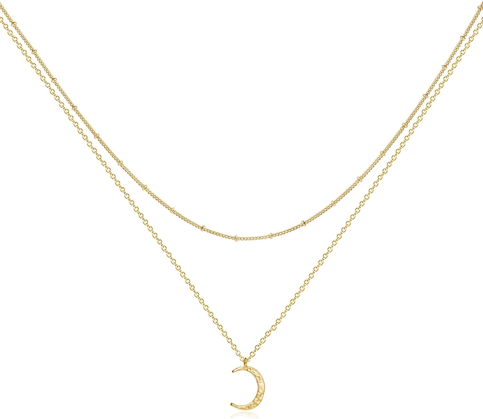 Pendant Necklace Gold Choker Layered Coin Open Karma Circle Full New Crescent Moon 14K Gold Plated Dainty Simple Moon Phase Jewelry for Women Gift