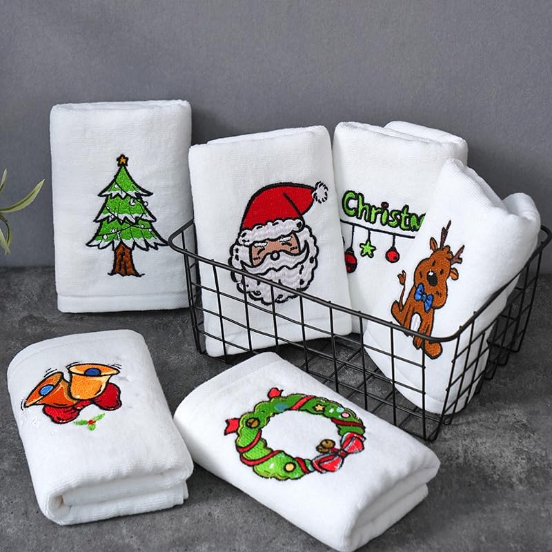 Sets of 6 Christmas Hand Towels for Bathroom, Kitchen Towels Winter Santa Christmas Tree Snowman Elk Hand Dishcloths Kit Novelty Gifts for Party Supplies Kitchen Bathroom Decor