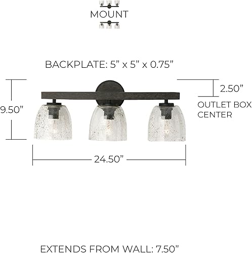 Miniatura 2 de Capital Lighting 147631CK-536 Clive - Luces de tocador con cúpula de cristal sembrado de madera de mango cepillado y piedra para baño, 3 luces de