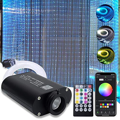 AMKI 16W Bluetooth Fiber Optic Curtain Light Kit, RGBW Waterfall Effect Music Mode App/Remote Control Curtain Lighting for Kids Sensory Room Home Decor with Fiber Cable 0.03in/0.75mm 9.8ft/3m 300pcs