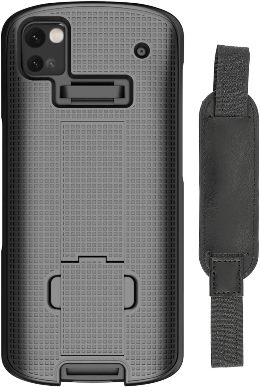 Nakedcellphone Case + Hand Strap Combo for Zebra TC53 TC58 Mobile Computer Scanner, Textured Slim Hard Shell Protector Cover with Kickstand - Black