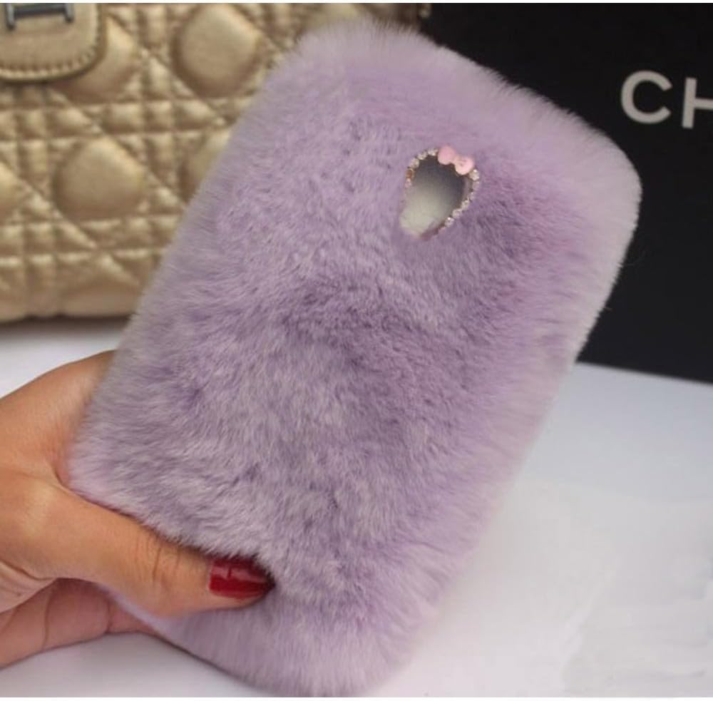 Samsung Galaxy S4 i9500 Case, Feymer™ Bling 3D Diamond Crystal Tiny Bow Bowknot Fluffy Rex Rabbit Fur Case Cover Soft Crystal Shell for Samsung Galaxy S4 i9500 (Taro Purple)
